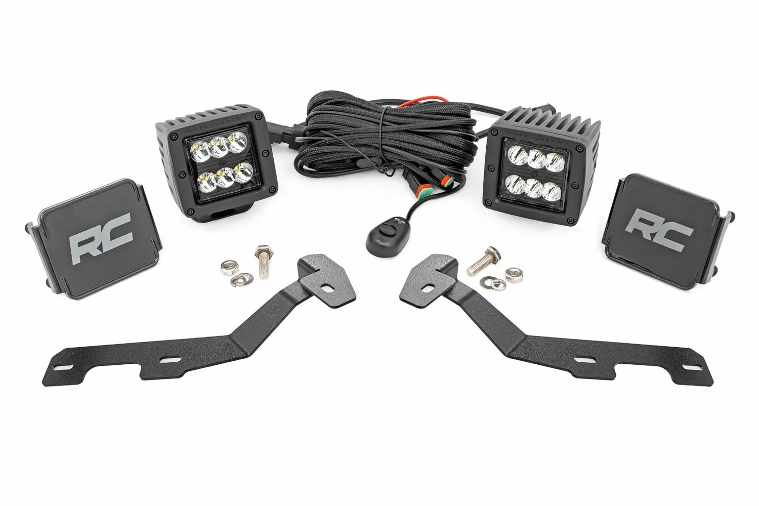 Fits Ram 1500 2&4WD (19-25) LED Light Kit Ditch Mount 2_ Black Pair Spot 82290